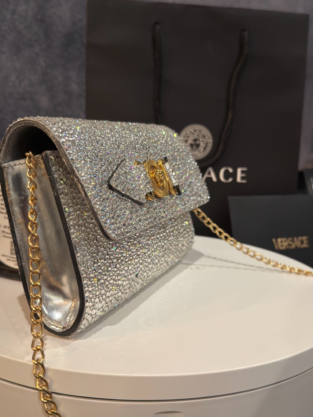 Versace La Medusa Crystal Mini Crossbody Shoulder Clutch Bag Mixed Metals - Picture 5 of 14